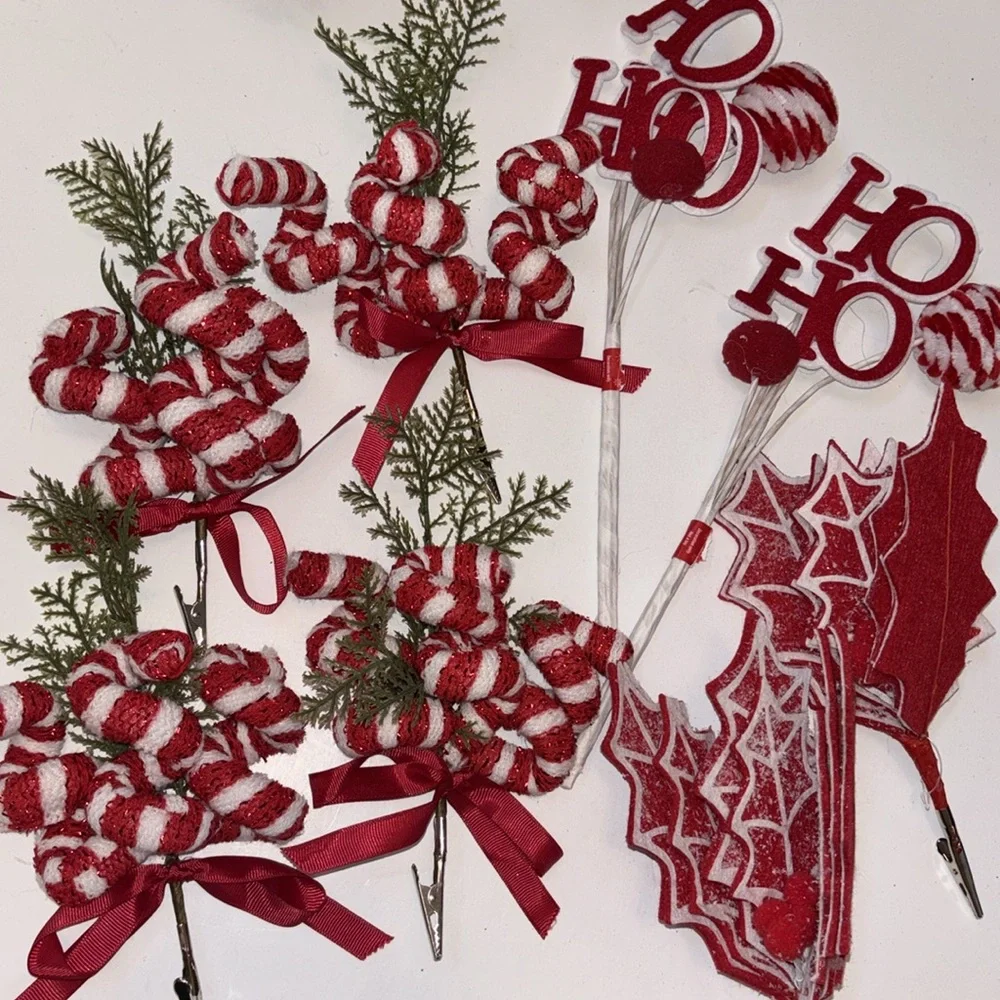 Red and White Christmas Tree Ornaments Candy Cane Sugar Christmas Theme NWOT